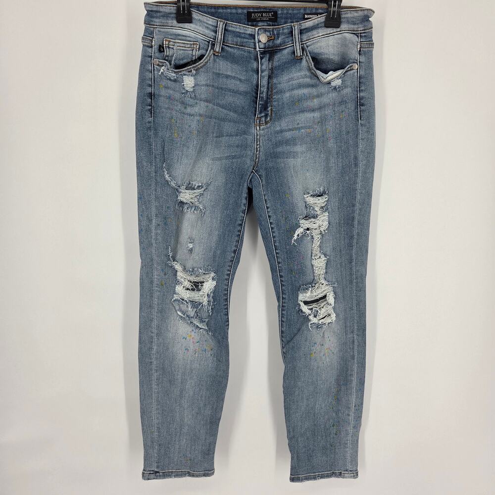 Judy Blue Rainbow Paint Splatter Boyfriend Fit Jeans Stretch Denim Size 13/31